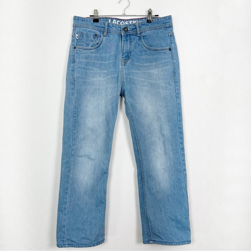 Lacoste Men's Light Blue Straight Jeans Size 32 Waist Embroidered Pocket